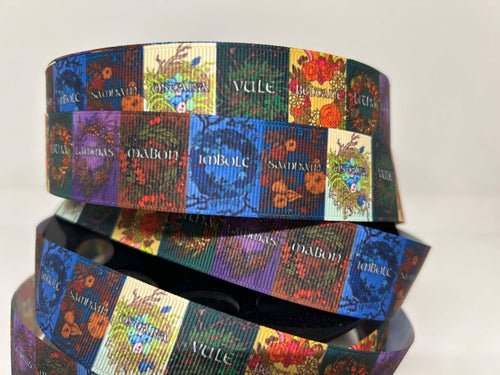 NEW 1 yard 1 inch Wheel of the Year / Sabbats Grosgrain Ribbon