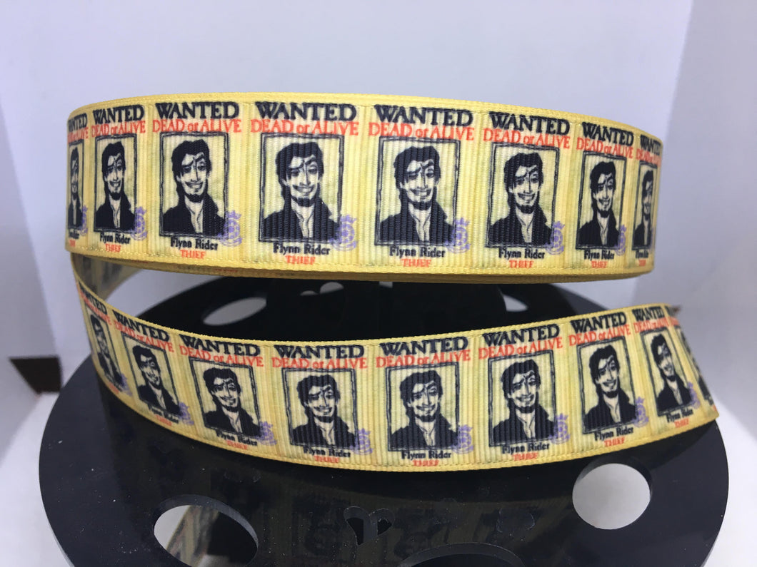 1 yard 1 Inch Disney Rapunzel Fynn Rider Wanted Poster Grosgrain Ribbon