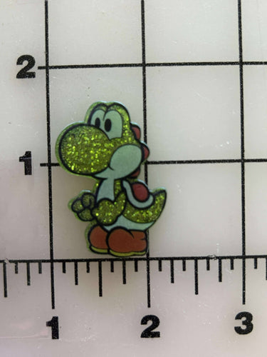 NEW Super Mario Bros Glitter Yoshi Flat back Printed Resin