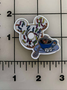 NEW Mickey Donut with Coffee Flat back Printed Resin