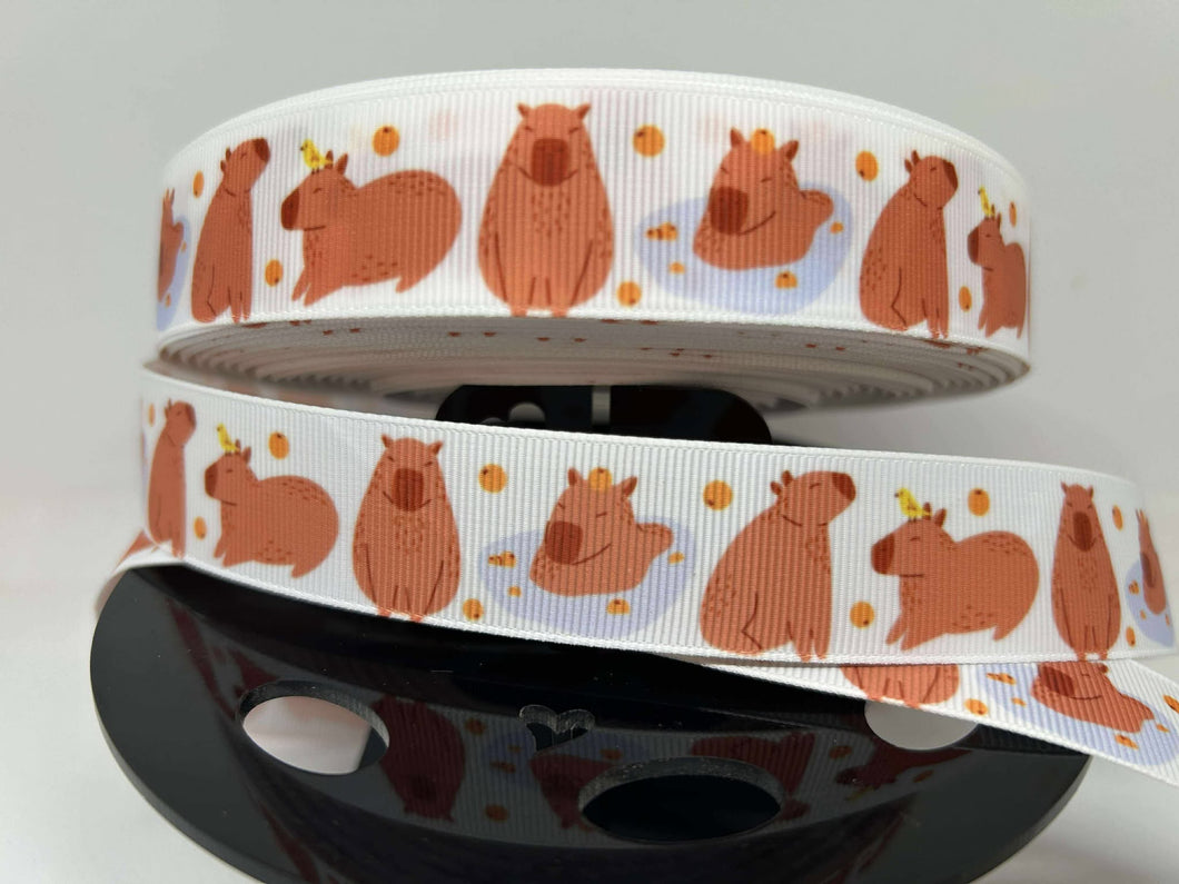 NEW 1 yard 1 inch Capybara Animal Print Grosgrain Ribbon