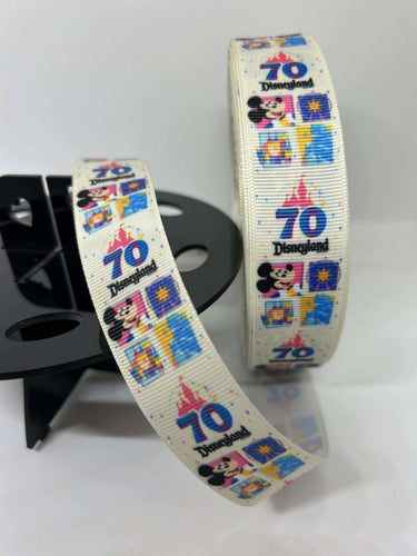NEW 1 yard 1 inch Disneyland 70th Anniversary Grosgrain Ribbon Vertical Print