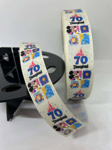 NEW 1 yard 1 inch Disneyland 70th Anniversary Grosgrain Ribbon Vertical Print