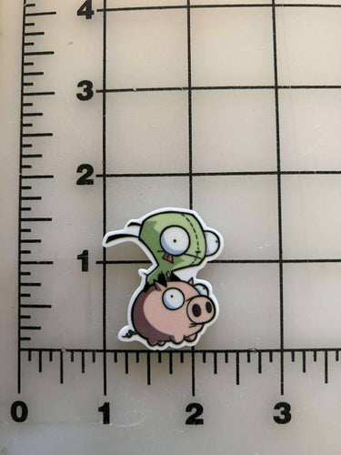 NEW Invader Zim Gir riding Pig Flatback Printed Resin