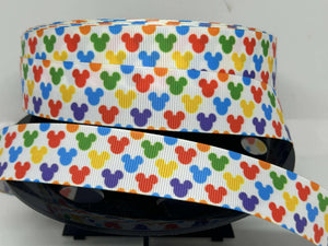 New 1 yard 1 inch Rainbow Mickey Heads Grosgrain Ribbon