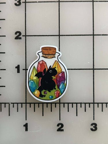 NEW Dragon with Crystals in a Bottle Flat Back Printed Resin