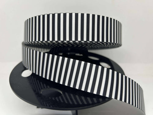 New 1 yard 1 inch Bettlejuice Black and White Stripe Grosgrain Ribbon