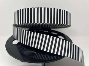 New 1 yard 1 inch Bettlejuice Black and White Stripe Grosgrain Ribbon