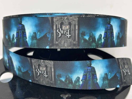 NEW 1 yard 1 Inch GHOST Goth Rock Band Custom Print Grosgrain Ribbon