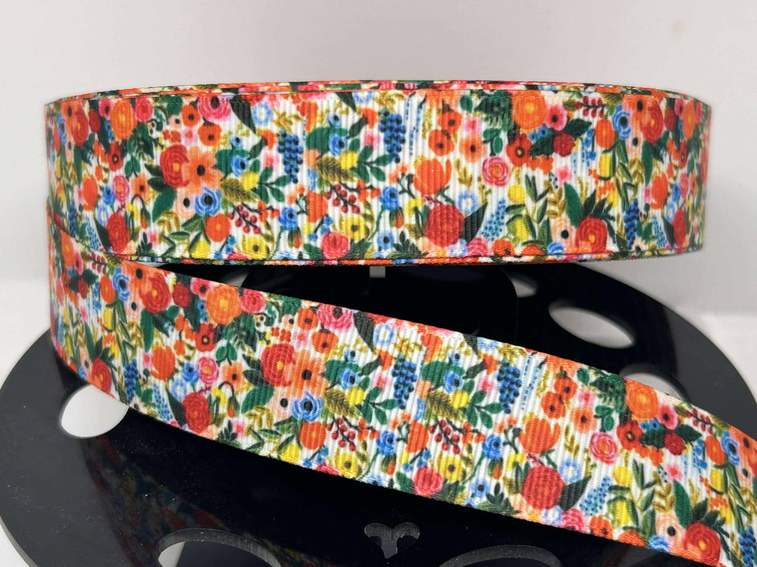 New 1 yard 1 inch Popular Stationary Garden Party Print Grosgrain Ribbon
