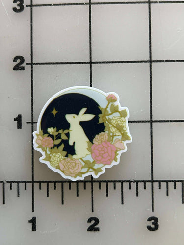 NEW Pretty Bunny Rabbit on a Cresent MoonFlat Back Printed Resin