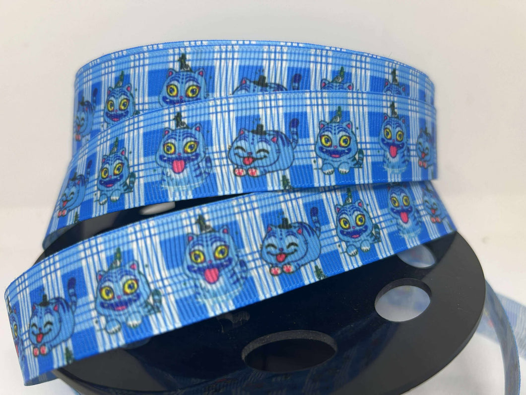 NEW 1 yard 1 inch K-Pop Demon Hunter Derpy Tiger Plaid Grosgrain Ribbon