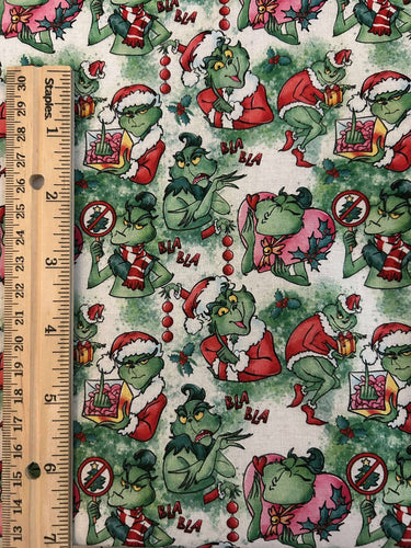 NEW 100% Cotton Christmas Naughty Grinch Custom Print Fabric (In-Stock)
