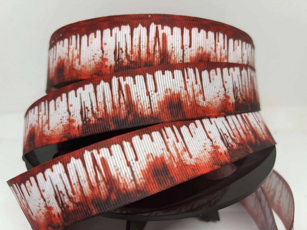 New 1 yard 1 inch Horror Dripping Blood Grosgrain Ribbon