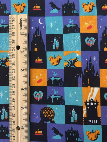 NEW 100% Cotton Disney Halloween squares Custom Print Fabric (In-Stock)