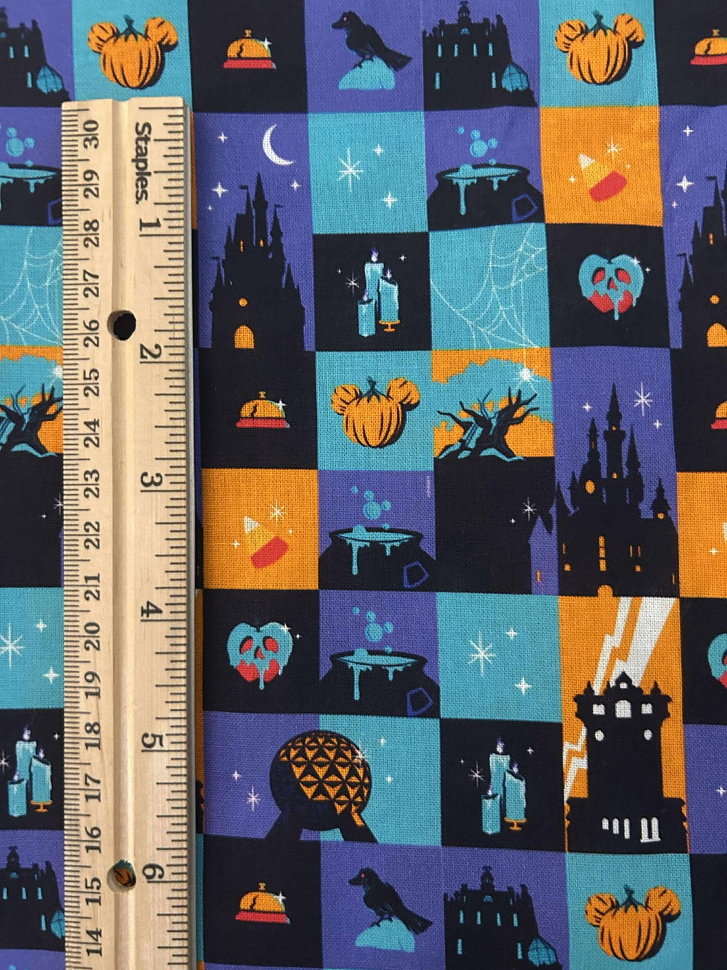 NEW 100% Cotton Disney Halloween squares Custom Print Fabric (In-Stock)