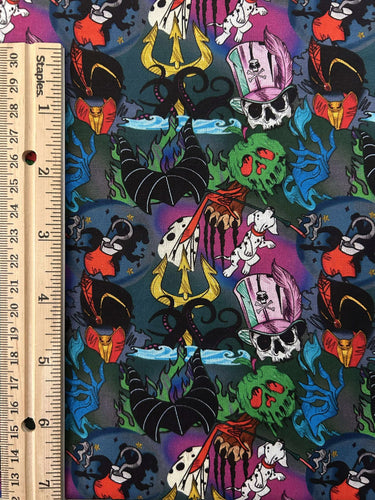 NEW 100% Cotton Disney Villians Mash-up Halloween Custom Print Fabric (In-Stock)