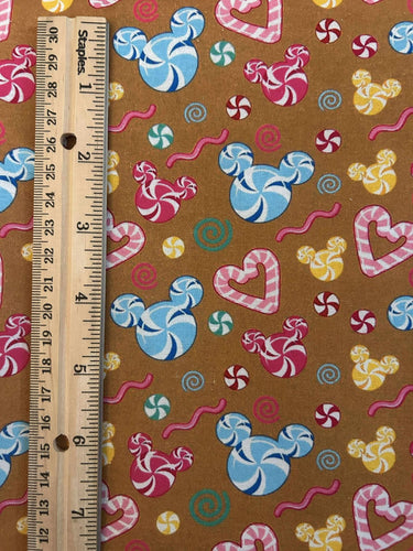 NEW 100% Cotton Disney Gingerbread & Mickey Mints Custom Print Fabric (In-Stock)