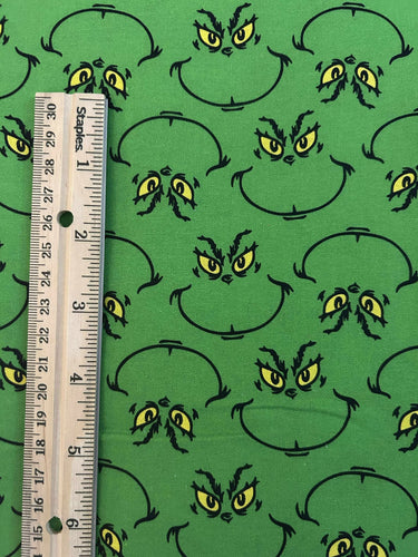 NEW 100% Cotton Christmas Grinch Face Custom Print Fabric (In-Stock)