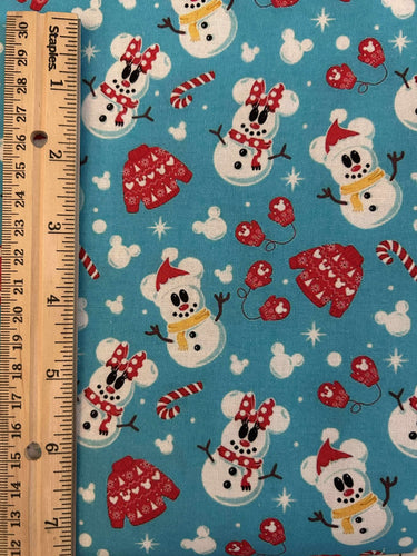 NEW 100% Cotton Disney Mickey & Minnie Snow People Custom Print Fabric (In-Stock)