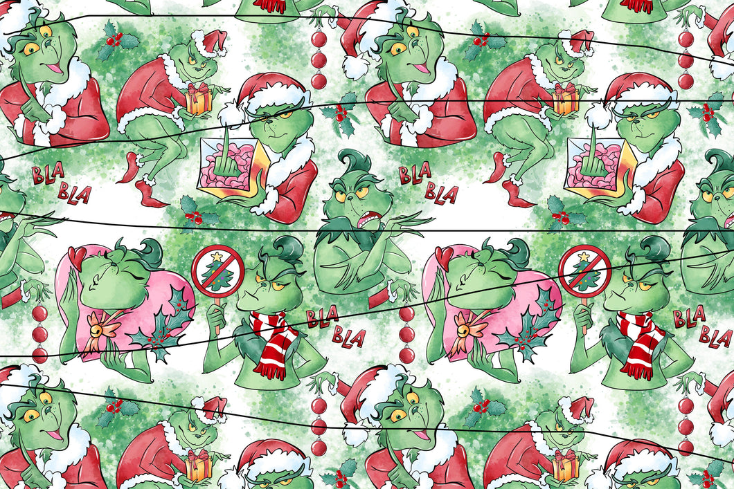 Quick Christmas Pre-Order Naughty Grinch 100% Cotton Fabric