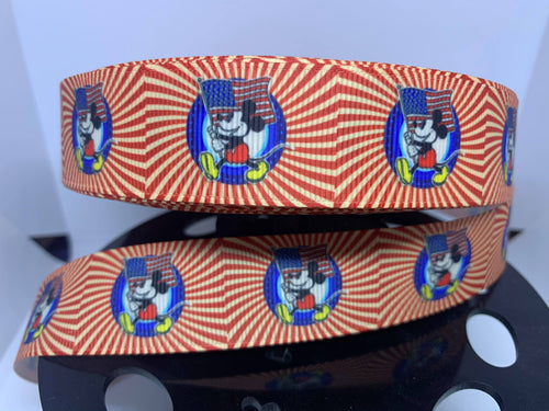 DCS Exclusive 1 yard 1 inch Mickey Mouse America 4th of July Grosgrain Ribbon