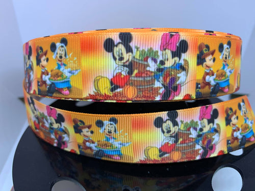 1 Yard 1 inch Disney Inspired Fall Thanksgiving Turkey Day Print Grosgrain Ribbon