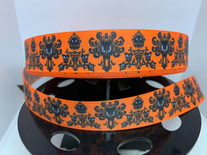 1 yard 7/8" Orange Disney Haunted Mansion Wallpaper Print Grosgrain Ribbon
