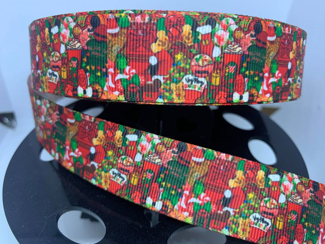 1 Yard 1 inch Disney Parks Christmas Merch Collage Grosgrain Ribbon