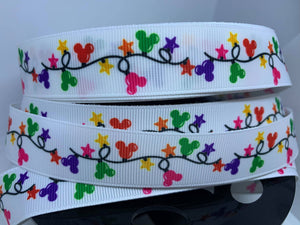 7/8" Mouse Head Christmas Lights with Stars  Grosgrain Ribbon