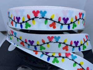 7/8" Mouse Head Christmas Lights  Grosgrain Ribbon