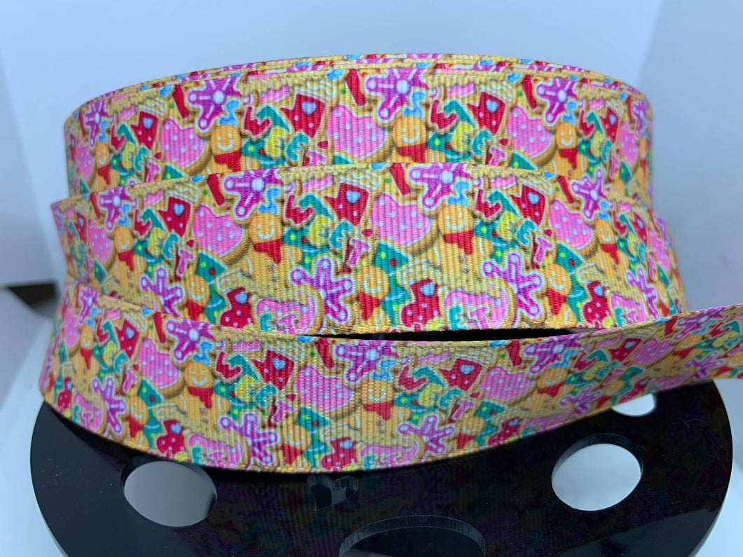 1 Yard 1 inch Christmas Cookies Collage Grosgrain Ribbon