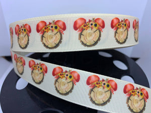 1 yard 7/8" Mickey shaped Wood and mushrooms Fall print Ribbon
