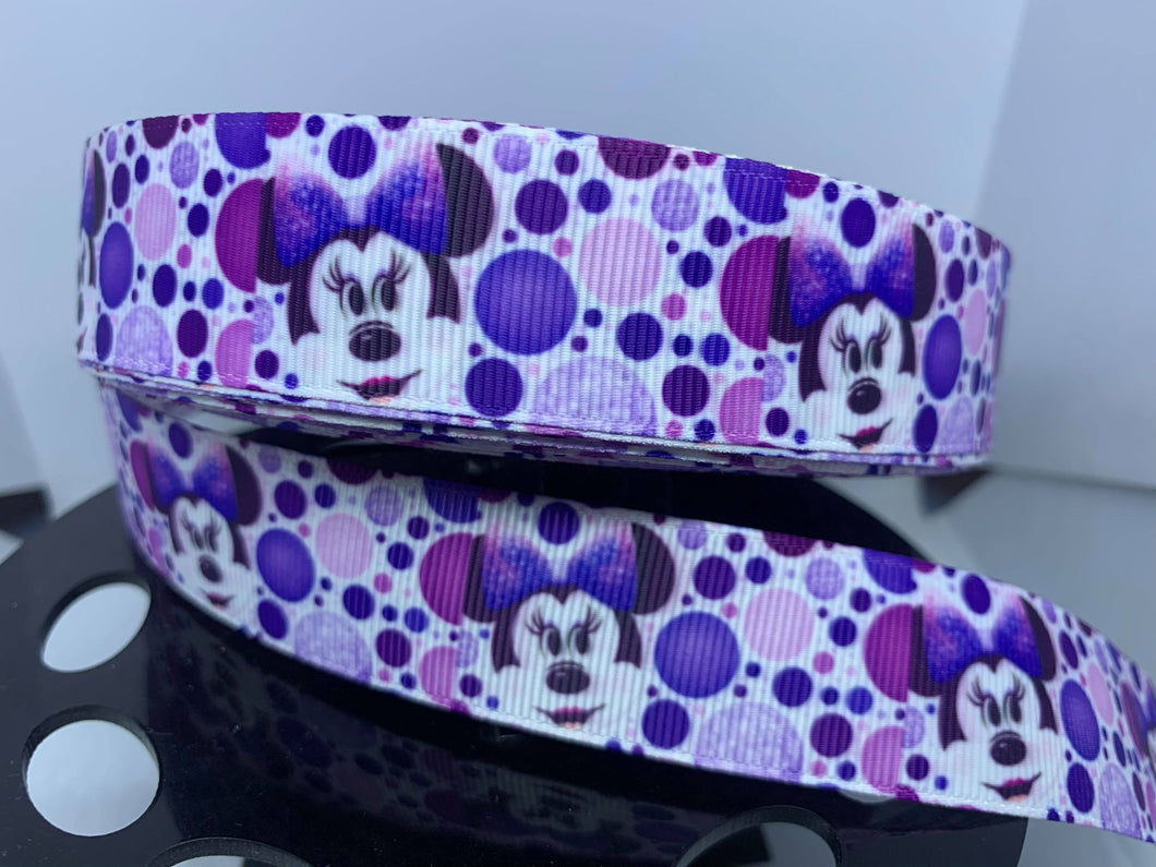 1 Yard 1 inch Purple Minnie Mouse Grosgrain Ribbon