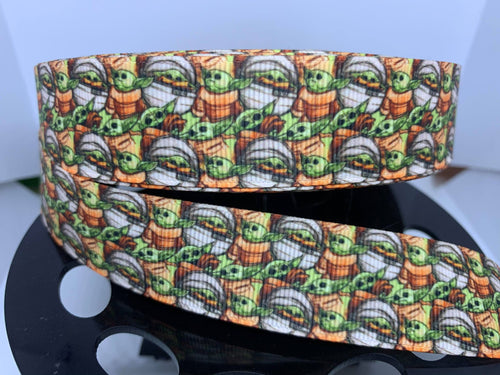1 yard 1 inch Star Wars / Mandalorian Grogu Print Inspired Grosgrain Ribbon