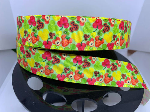 1 Yard 1 inch Mickey Fruit 2.0 Custom Grosgrain Ribbon