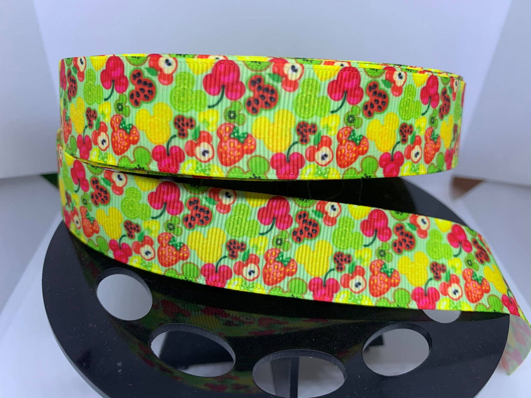1 Yard 1 inch Mickey Fruit 2.0 Custom Grosgrain Ribbon
