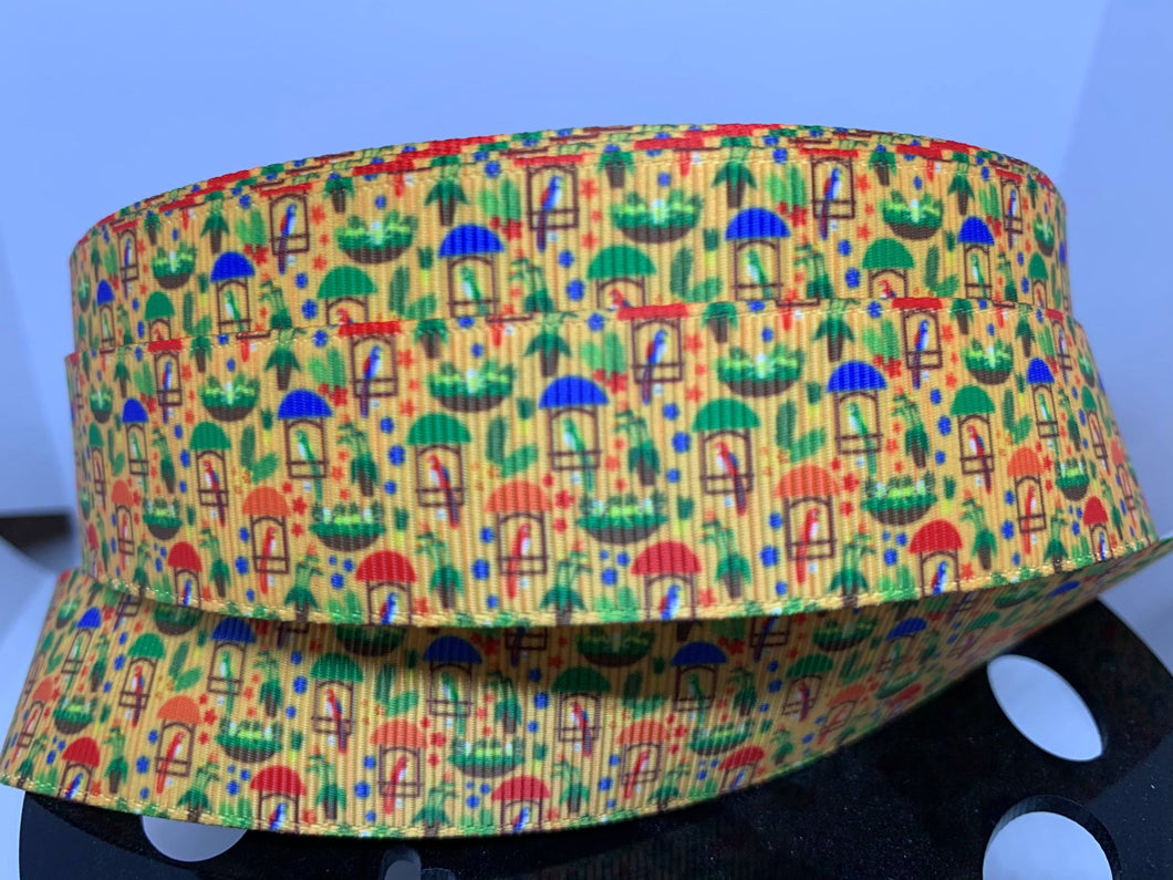 1 yard 1 inch Disneyland Tiki Room Yellow Grosgrain Ribbon Tiki Birds