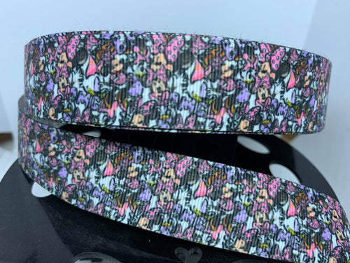 1 inch Disney Daisy Duck and Minnie Mouse Pretty Purple and Pink Grosgrain Ribbon
