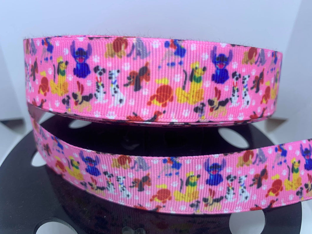 1 yard 1 inch Pink Disney Dogs Dooney Print Grosgrain Ribbon