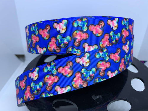1 yard 1 Inch Prism Mouse Head Grosgrain Ribbon