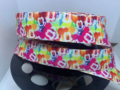 1 yard 1 inch Rainbow Mickey Mouse face Grosgrain Ribbon