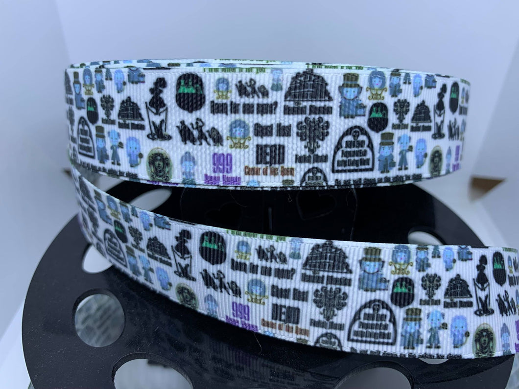 1 yard 1 inch Custom Haunted Mansion Collage Print Grosgrain Ribbon