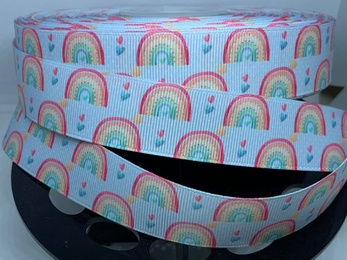 1 yard 1 inch Trendy Muted Rainbows Grosgrain Ribbon