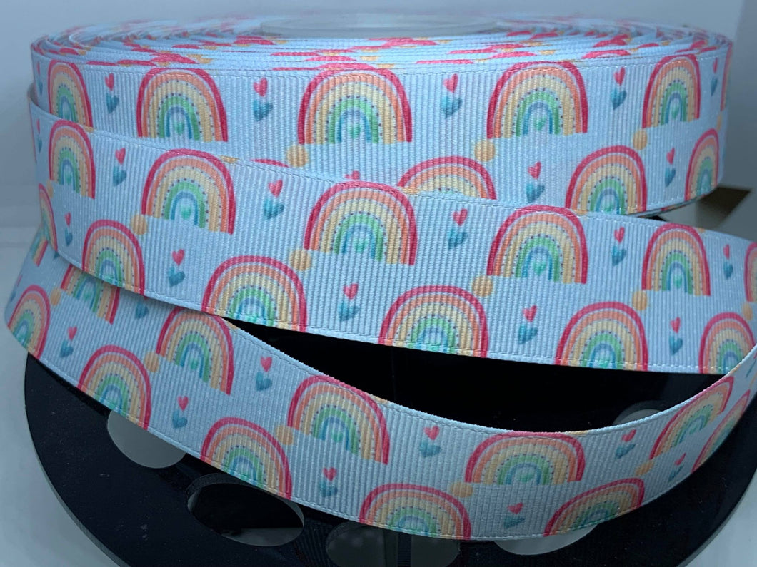 1 yard 1 inch Trendy Muted Rainbows Grosgrain Ribbon