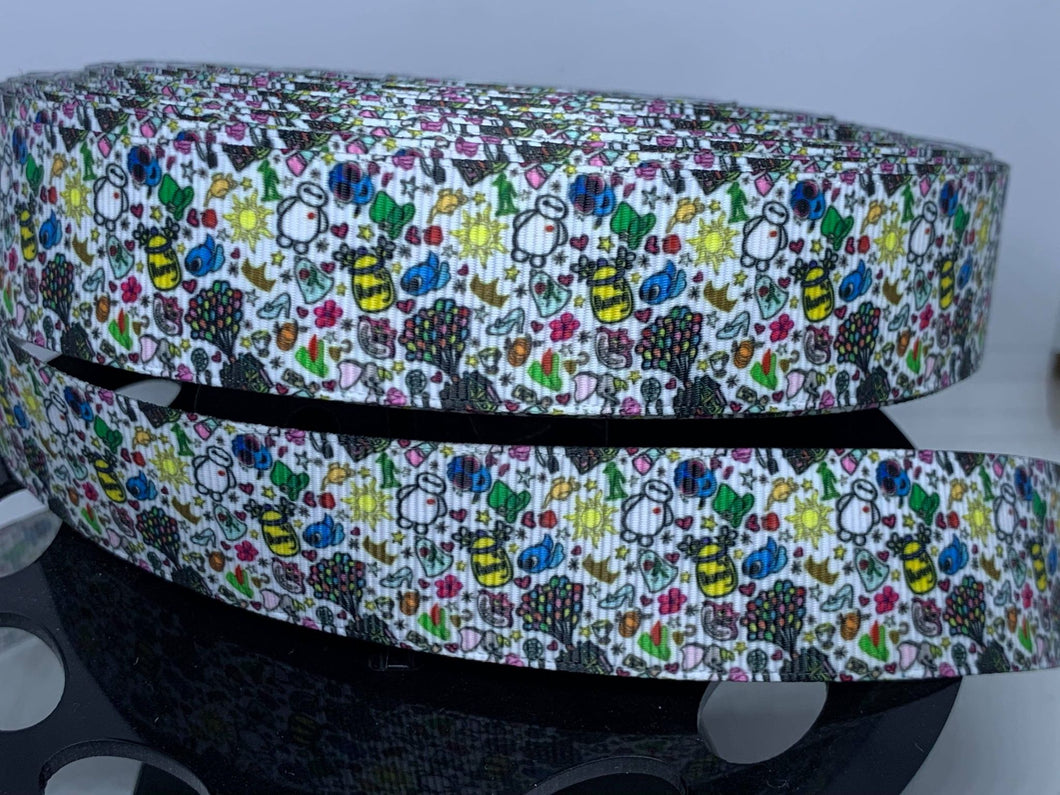 1 yard 1 inch Disney Doodle Sketch Print Grosgrain Ribbon