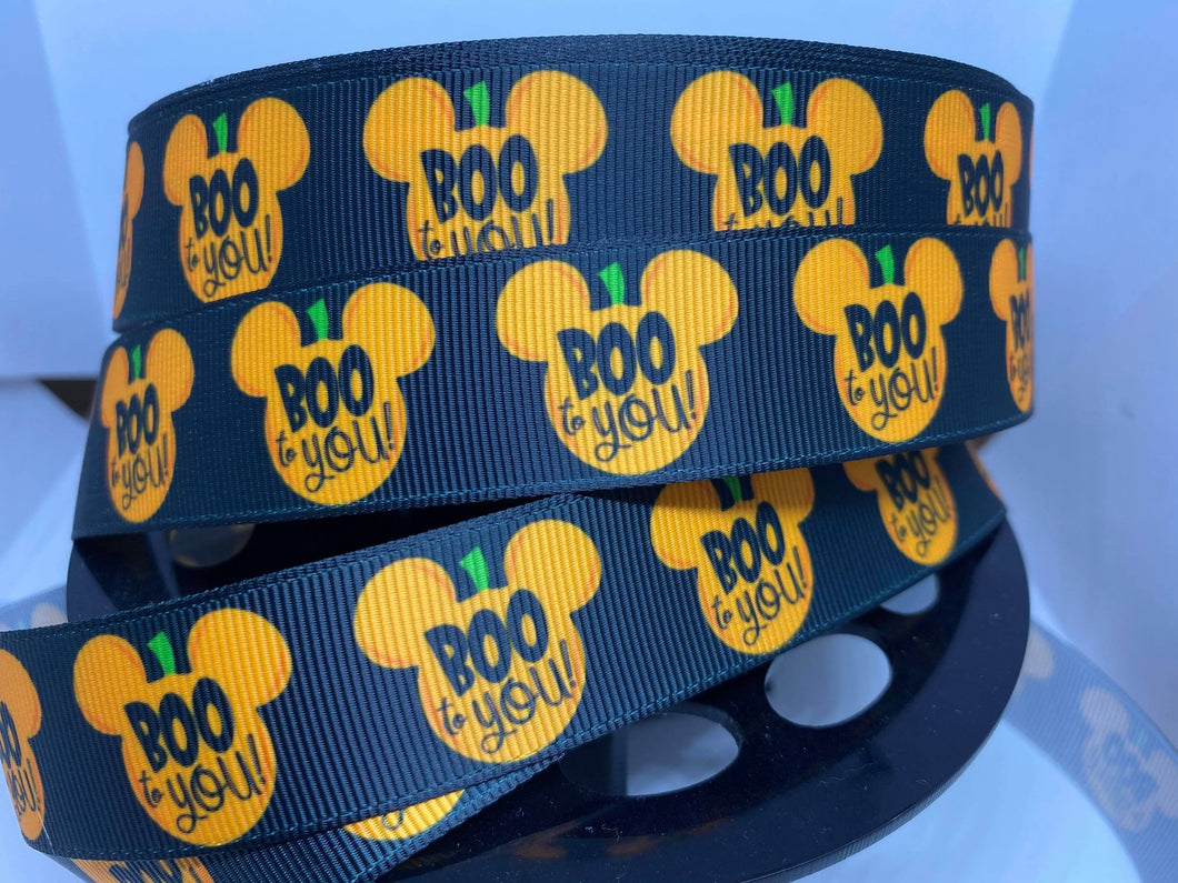1 yard 1 inch Disney Boo to you Halloween Party Theme Print Grosgrain Ribbon