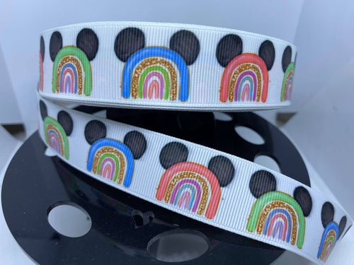 1 yard 1 inch Mickey Ears Muted Rainbow Grosgrain Ribbon