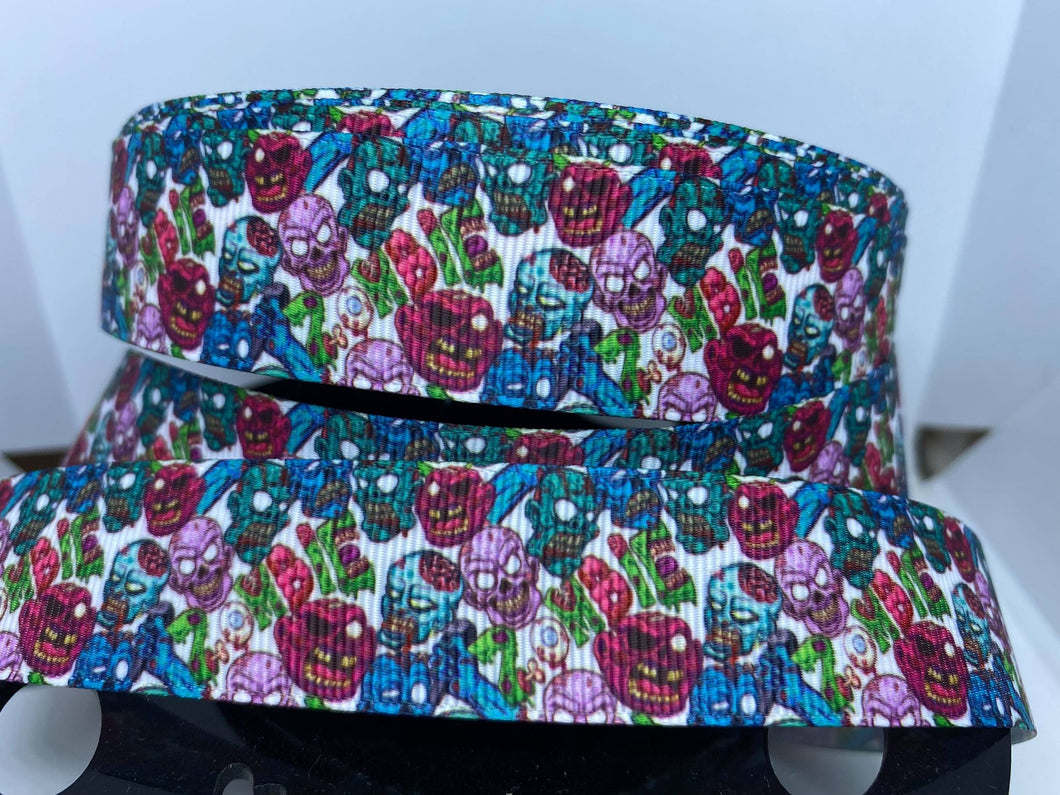 1 yard 1inch Colorful Zombie Dead Grosgrain Ribbon
