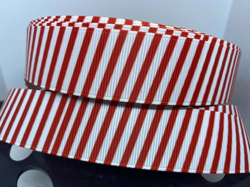 1 Yard 1 inch Red and White Christmas Stripe Grosgrain Ribbon